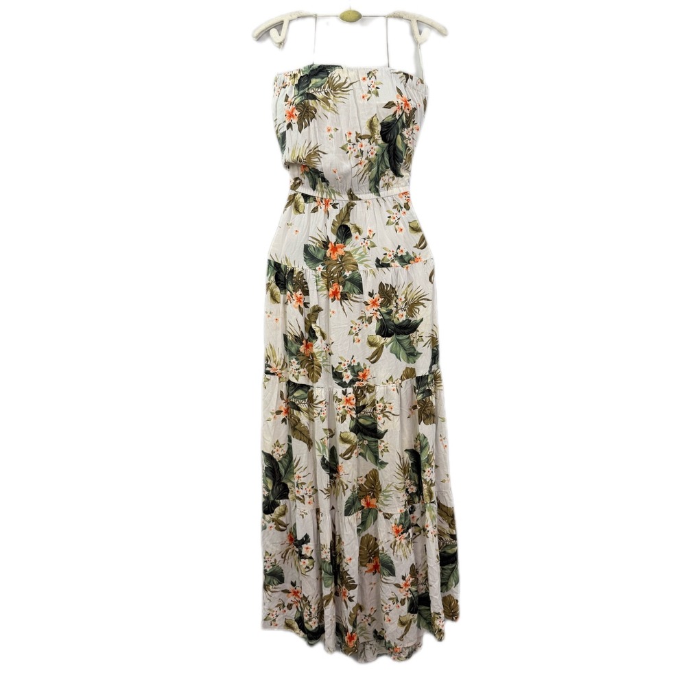 Rip Curl Women White Tropical Floral Strapless Tiered Maxi Dress  Size M